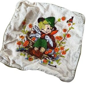 Paragon needle craft pillow cover‎ little boy with bunnies vintage hand stitched